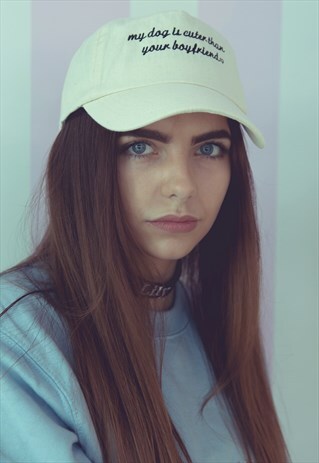 90S INSPIRED EMBROIDERED MY DOG IS CUTER SLOGAN CAP