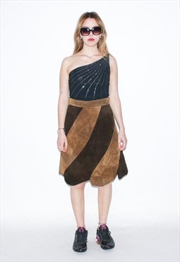 Vintage Y2K suede midi skirt in beige / brown