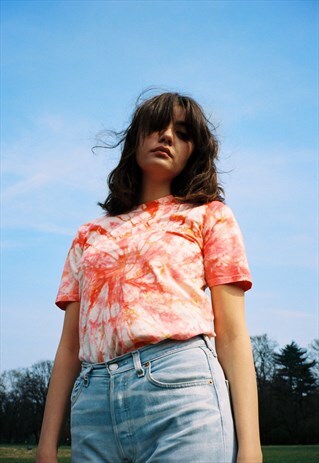 PERSONALISED EMBROIDERED TIE DYE RED ORANGE T-SHIRT