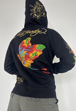Vintage Y2k Hoodie Christian Audigier Ed Hardy Tattoo Print 
