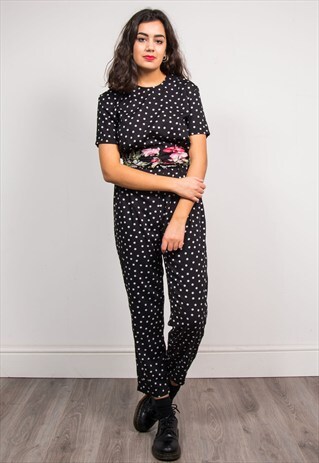 VINTAGE 90'S BLACK POLKA DOT PATTERN JUMPSUIT