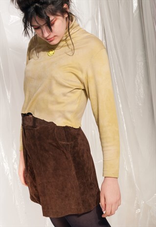 VINTAGE LEATHER SHORTS 80S BROWN SUEDE HIGH-WAISTED TROUSERS