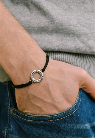 LIFE IS WHAT YOU MAKE OF IT BRACELET MEN SILVER CHARM BLACK
