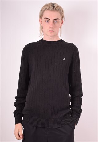NAUTICA MENS VINTAGE JUMPER SWEATER MEDIUM BLACK 90S