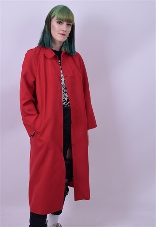 VINTAGE 70'S RED GRANNY MAC TRENCH COAT SIZE MEDIUM