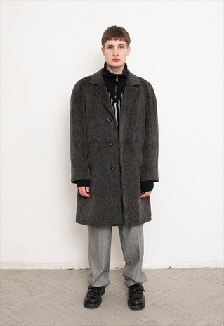 Vintage Mens Coat Dark Grey Overcoat Outerwear 90s