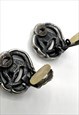 CHRISTIAN DIOR EARRINGS SILVER CRYSTAL ROSE FLOWER VINTAGE
