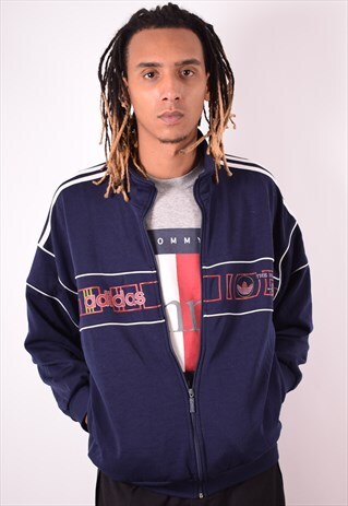 ADIDAS MENS VINTAGE TRACKSUIT TOP JACKET LARGE BLUE 90S
