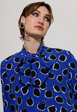 Tricoville royal blue black and white polka dot print blouse