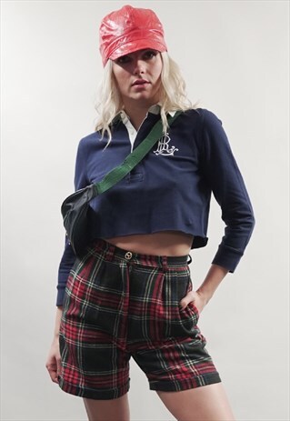 VINTAGE 90'S RALPH LAUREN REWORKED NAVY CROP POLO TOP