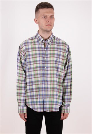 90S VINTAGE VTG RARE CHECKED RALPH LAUREN SHIRT AA12773