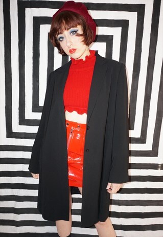 VINTAGE 90S LONG BLACK BLAZER JACKET