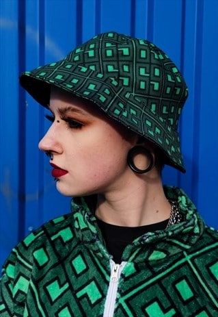 69 PRINT BUCKET HAT SIXTY NINE GRAFFITI CAP IN GREEN BLACK