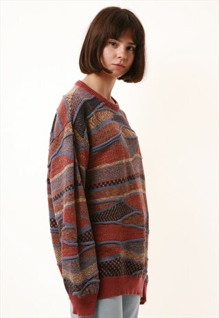 90S VINTAGE MULTI PATTERN SWEATER JUMPER 15956