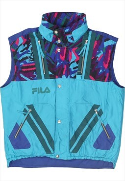 Vintage 90's Fila Puffer Jacket Ski Vest Gilet Turquoise