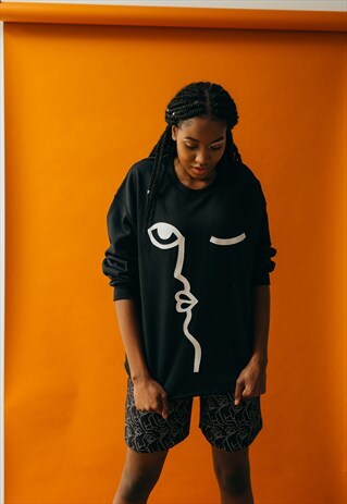 BLACK ABSTRACT FACE SWEATSHIRT