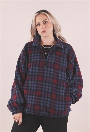 VINTAGE 90S CHECK PRINT FLEECE JACKET /A15067