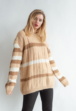 VINTAGE 80S LONG OVERSIZED STRIPED JUMPER IN NUDE