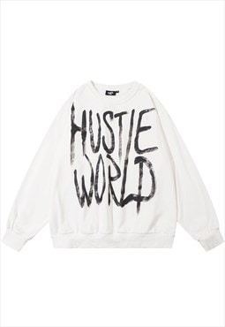 Graffiti sweatshirt hustle slogan jumper skater top in white