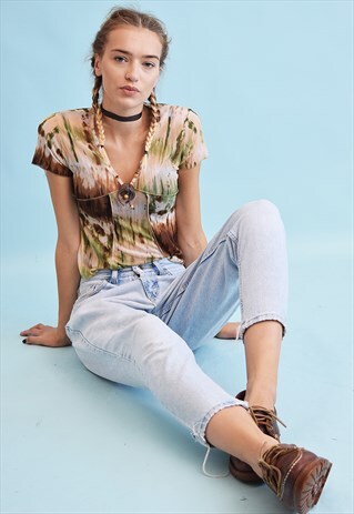 90'S RETRO ABSTRACT PRINT SHEER KITSCH PARTY TOP