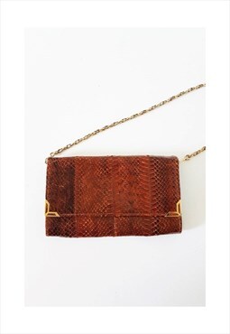 1970s Vintage Brown Snakeskin Leather Shoulder Bag