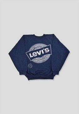 Vintage 90s Levi's Spellout Sweatshirt in Navy Blue