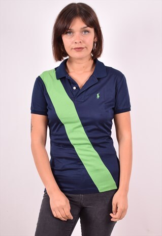 RALPH LAUREN WOMENS VINTAGE POLO SHIRT MEDIUM NAVY BLUE 90S