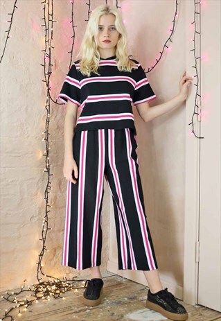 CROP PANTS & BOX TOP CO-ORDINATES IN PINK & BLACK STRIPES
