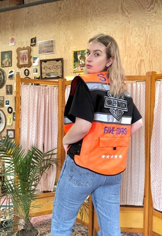 VINTAGE 90S HARLEY DAVIDSON SLEEVELESS NEON JACKET