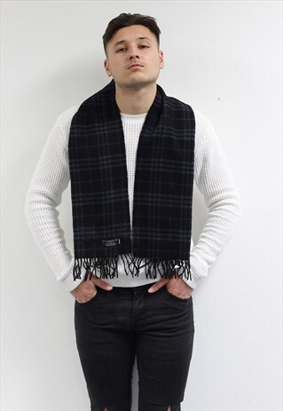 VINTAGE CASHMERE CHECKED SCARF BLACK-AS217