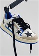 STAR PATCH SNEAKERS FAUX LEATHER TRAINERS IN WHITE BLACK
