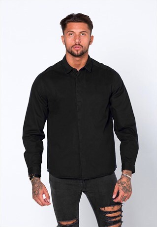 ESSENTIAL ZIP UP SHACKET JACKET OVER SHIRT - BLACK