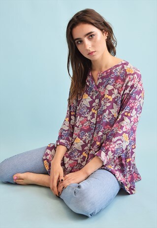 80'S RETRO FLORAL PRINT FESTIVAL BLOUSE TOP