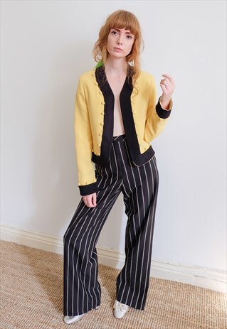 VINTAGE 90S BLACK STRIPED FLARES WIDE-LEG TROUSERS