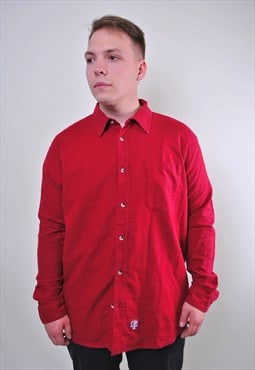 Minimalist shirt, vintage red button up, casual long sleeve 