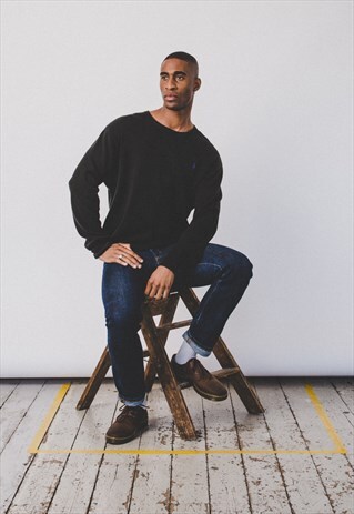 RALPH LAUREN SWEATER/JUMPER IN BLACK WITH POLO-RIDER LOGO