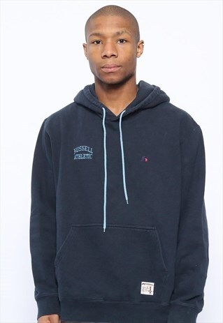 VINTAGE RUSSELL ATHLETIC LOGO HOODIE NAVY BLUE