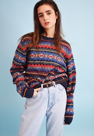 90'S RETRO ABSTRACT OVERSIZED KNITTED JUMPER TOP