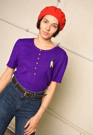 70'S RETRO MOD KNIT PARIS CHIC TOP WITH KNITTED CARROTS