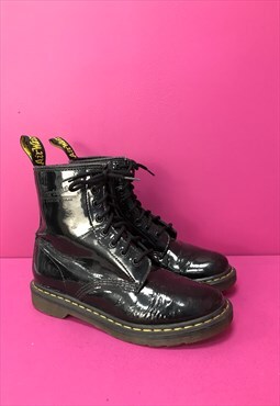 Black Boots Patent Leather Ankle Lace Up
