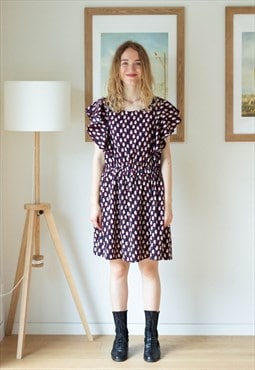 Dark blue dress with birds print