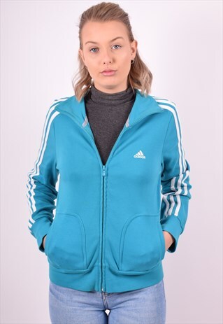 ADIDAS WOMENS VINTAGE TRACKSUIT TOP JACKET SMALL BLUE 90S