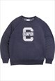 Vintage  Champion Sweatshirt Spellout Crewneck Blue Medium