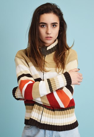 CUTE VINTAGE 90'S RETRO STRIPED KNIT CARDIGAN TOP