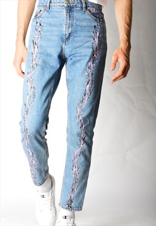 REWORKED BLUE HAND PAINTED JEANS