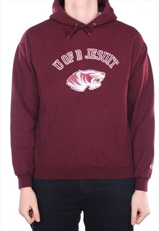 VINTAGE CHAMPION - BURGUNDY COLLEGE HOODIE - LARGE
