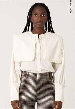 Maxi collar white shirt with long sleeve, cuffs and collar