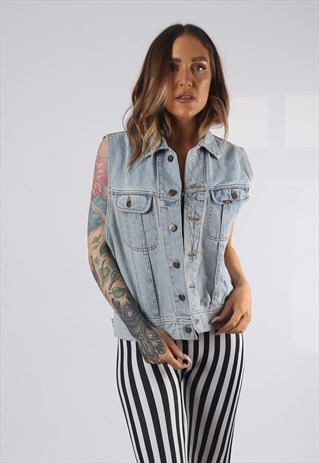 VINTAGE LEE DENIM WAISTCOAT JACKET UK 12 (AD1J)