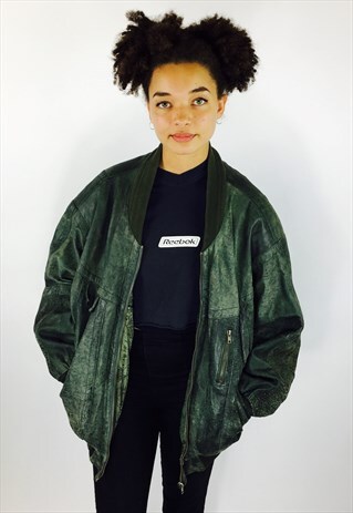 VINTAGE GREEN LEATHER BOMBER JACKET