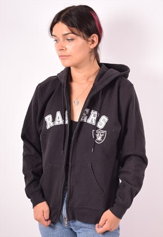 NFL WOMENS VINTAGE RIDERS HOODIE JACKET LARGE BLACK 90S